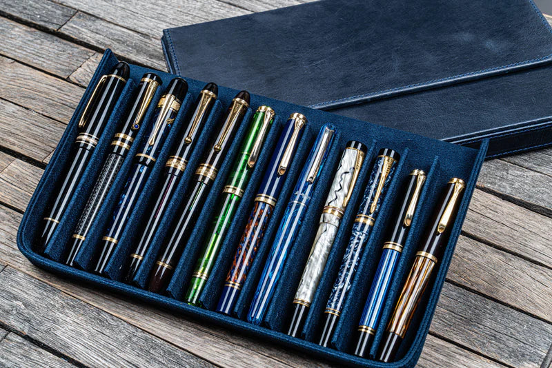 Galen Leather - Leather Magnum Opus 12 Slots Hard Pen Case with Removable Pen Tray