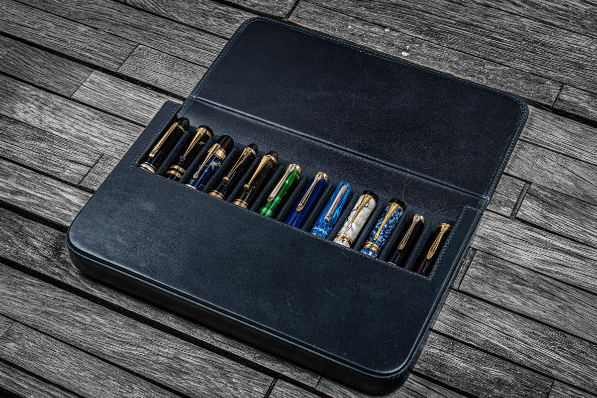Galen Leather - Leather Magnum Opus 12 Slots Hard Pen Case with Removable Pen Tray