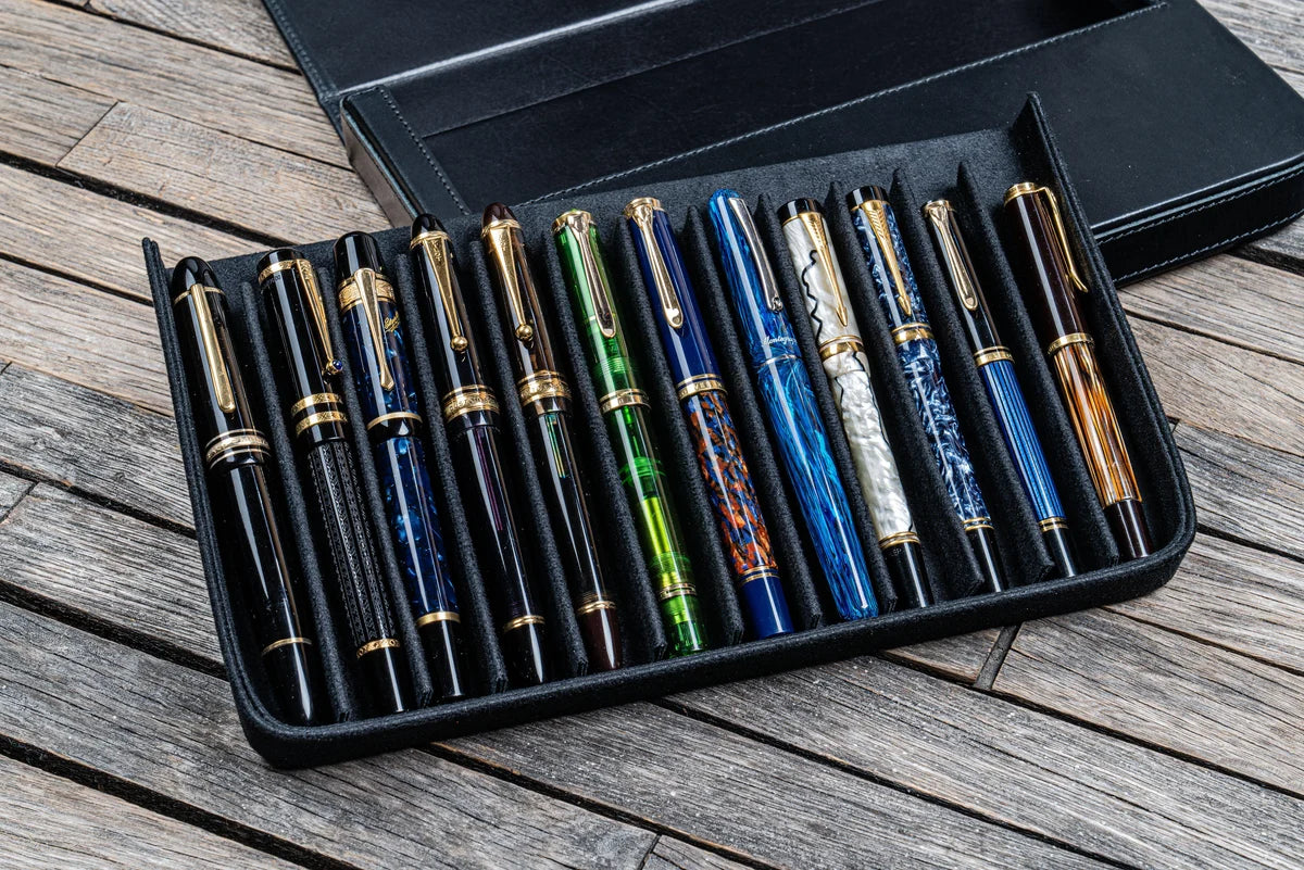 Galen Leather - Leather Magnum Opus 12 Slots Hard Pen Case with Removable Pen Tray