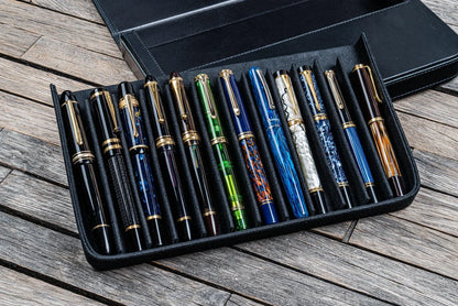 Galen Leather - Leather Magnum Opus 12 Slots Hard Pen Case with Removable Pen Tray
