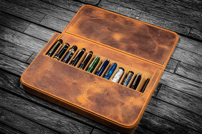 Galen Leather - Leather Magnum Opus 12 Slots Hard Pen Case with Removable Pen Tray
