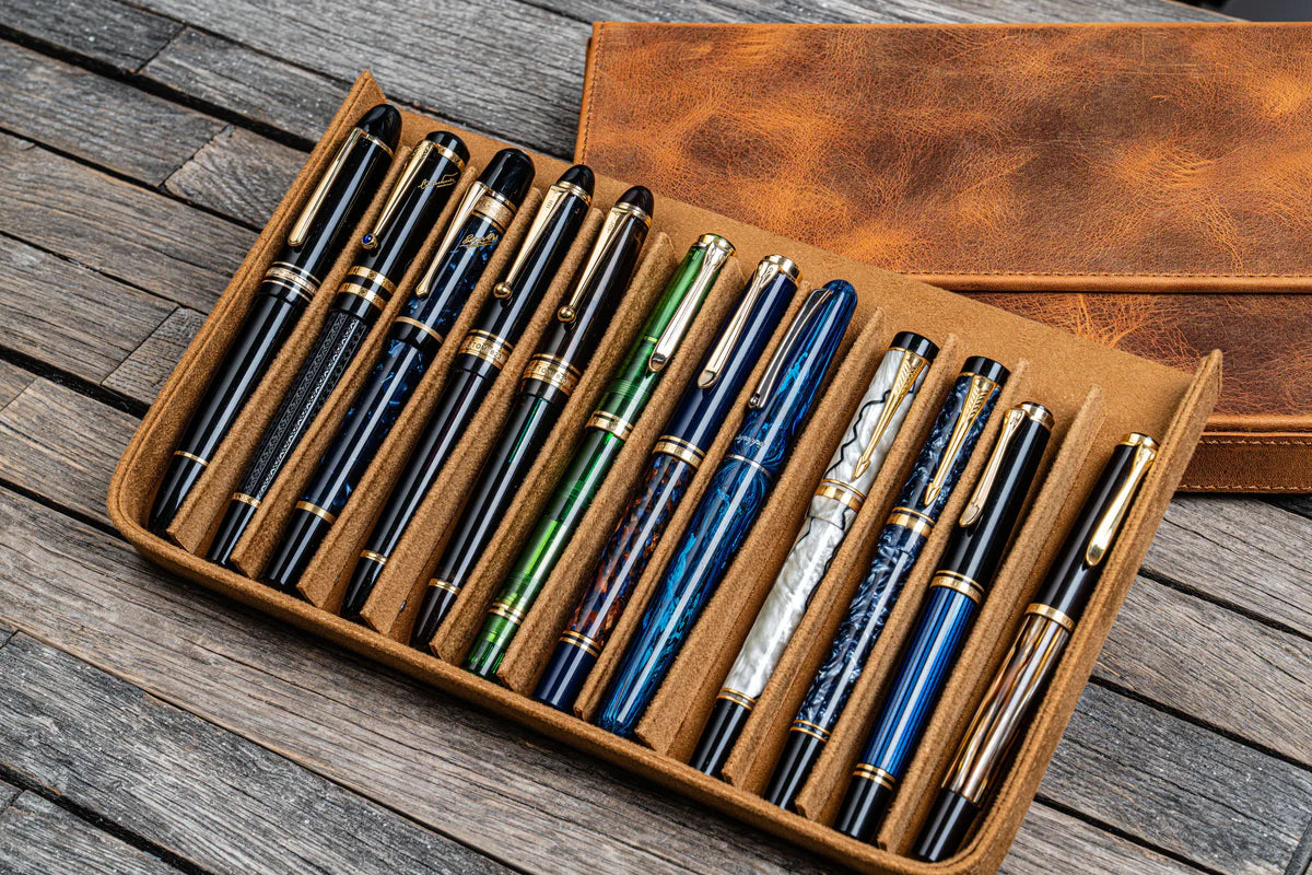 Galen Leather - Leather Magnum Opus 12 Slots Hard Pen Case with Removable Pen Tray