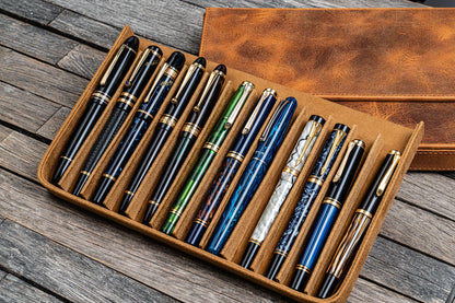 Galen Leather - Leather Magnum Opus 12 Slots Hard Pen Case with Removable Pen Tray