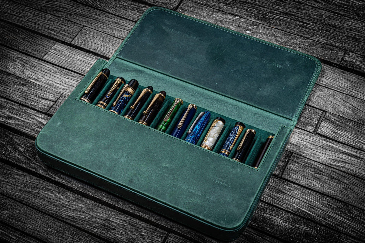 Galen Leather - Leather Magnum Opus 12 Slots Hard Pen Case with Removable Pen Tray