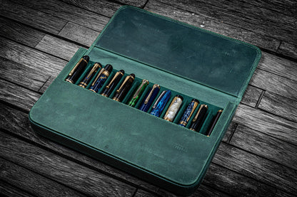 Galen Leather - Leather Magnum Opus 12 Slots Hard Pen Case with Removable Pen Tray