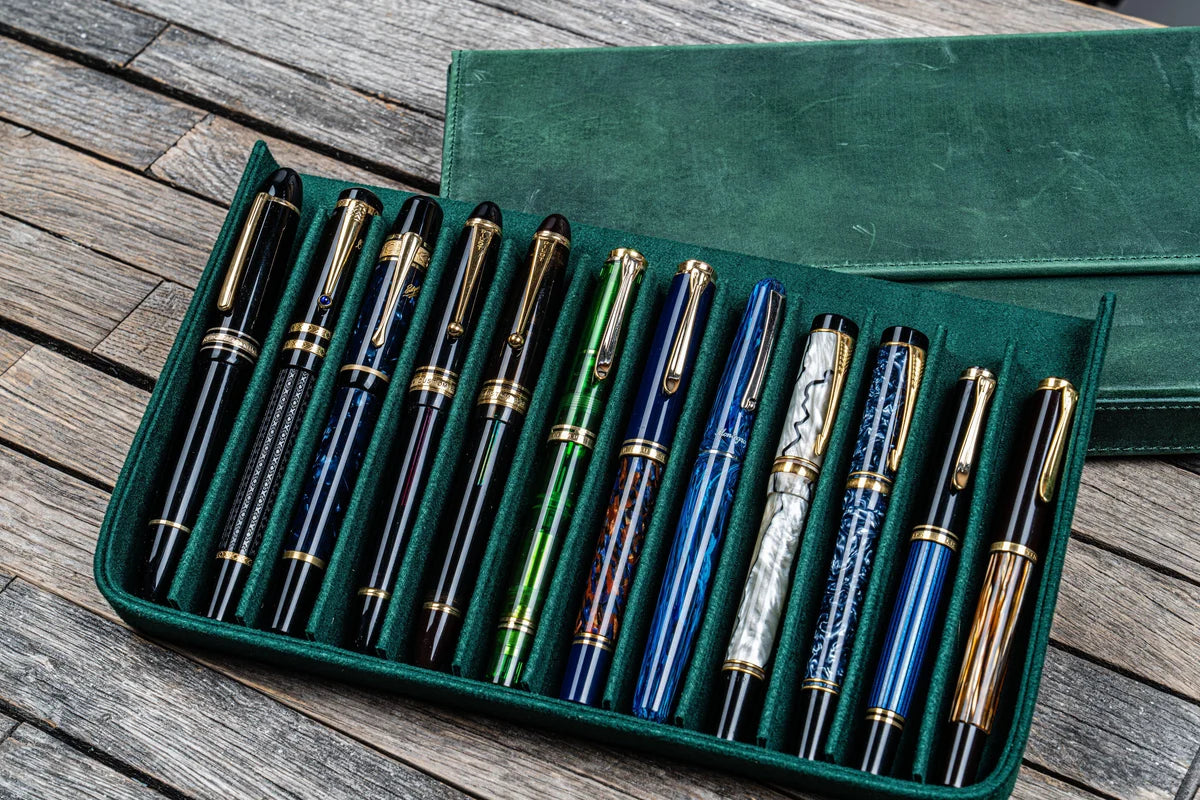 Galen Leather - Leather Magnum Opus 12 Slots Hard Pen Case with Removable Pen Tray