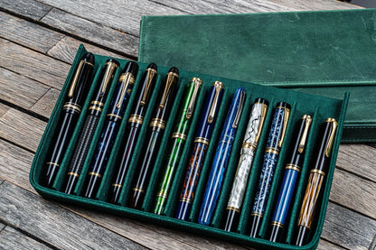 Galen Leather - Leather Magnum Opus 12 Slots Hard Pen Case with Removable Pen Tray