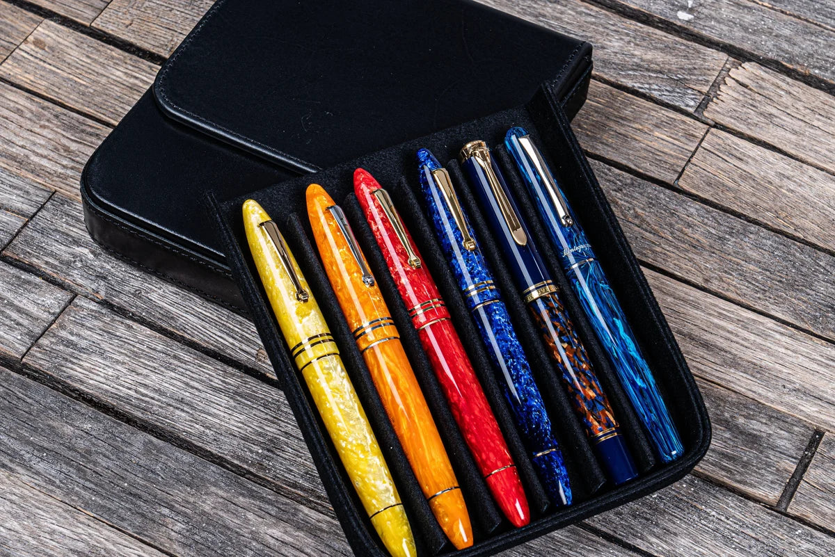 Galen Leather - Leather Magnum Opus 6 Slots Hard Pen Case w/ Removable Pen Tray