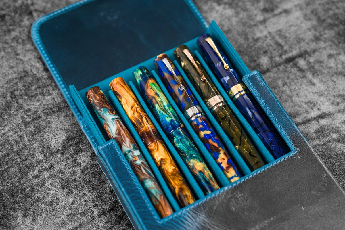 Galen Leather - Leather Magnum Opus 6 Slots Hard Pen Case w/ Removable Pen Tray