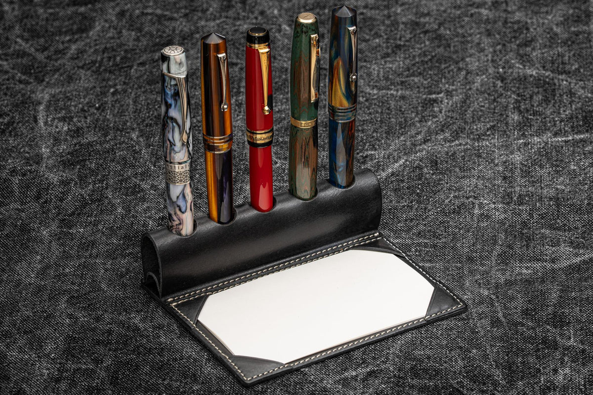 Galen Leather - The Writer's Pen Dock - 5 Slots Pen Stand with Notepad Holder