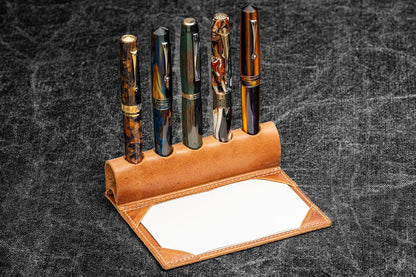Galen Leather - The Writer's Pen Dock - 5 Slots Pen Stand with Notepad Holder