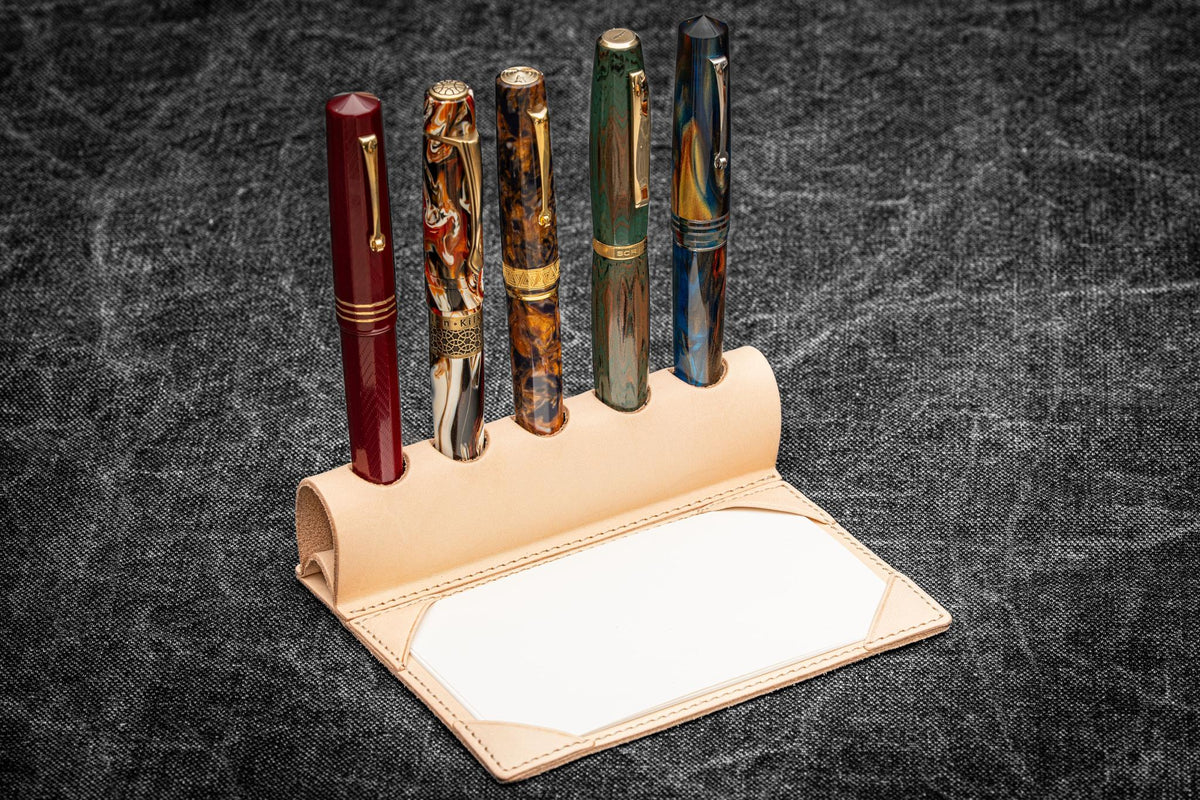 Galen Leather - The Writer's Pen Dock - 5 Slots Pen Stand with Notepad Holder