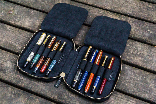 Galen Leather - Leather Zippered 10 Slots Pen Case