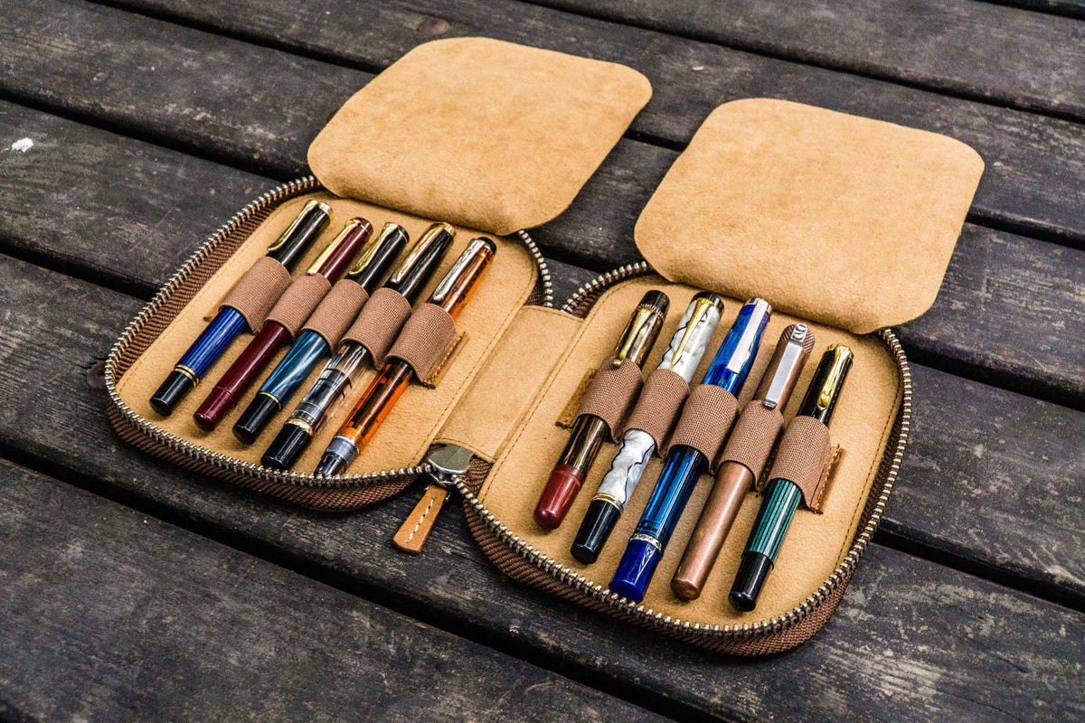Galen Leather - Leather Zippered 10 Slots Pen Case