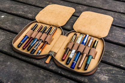 Galen Leather - Leather Zippered 10 Slots Pen Case