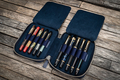 Galen Leather - Leather Zippered 10 Slots Pen Case