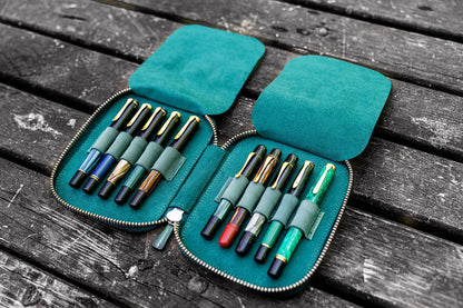 Galen Leather - Leather Zippered 10 Slots Pen Case