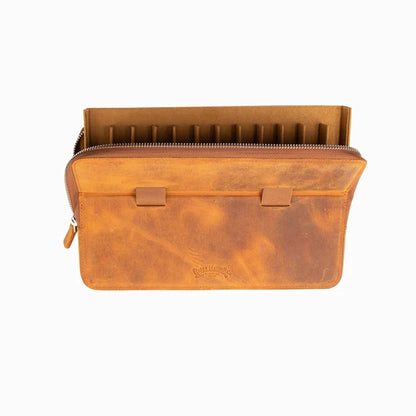 Galen Leather - Leather Zippered Magnum Opus 12 Slots Hard Pen Case with Removable Pen Tray