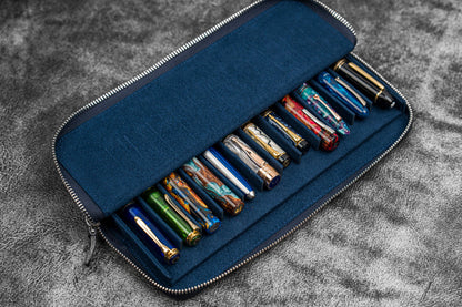 Galen Leather - Leather Zippered Magnum Opus 12 Slots Hard Pen Case with Removable Pen Tray