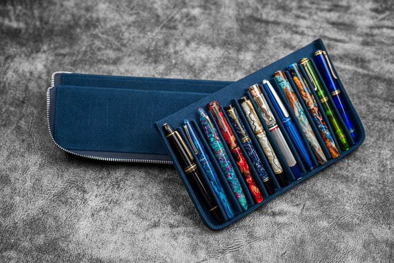 Galen Leather - Leather Zippered Magnum Opus 12 Slots Hard Pen Case with Removable Pen Tray
