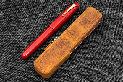 Galen Leather - Leather Zippered Magnum Opus Single Hard Pen Case for Oversized Pens & Namiki Empereor
