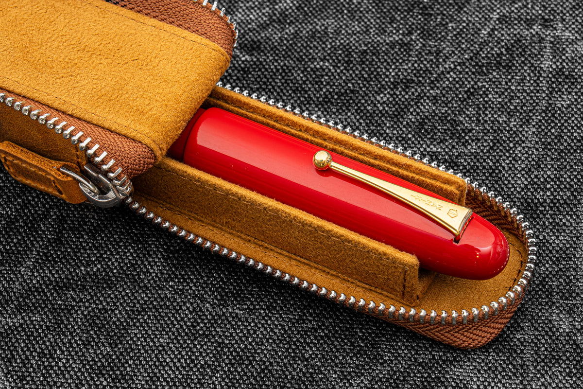 Galen Leather - Leather Zippered Magnum Opus Single Hard Pen Case for Oversized Pens & Namiki Empereor