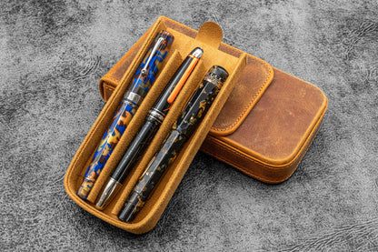Galen Leather - Leather Magnum Opus 3 Slots Hard Pen Case with Removable Pen Tray