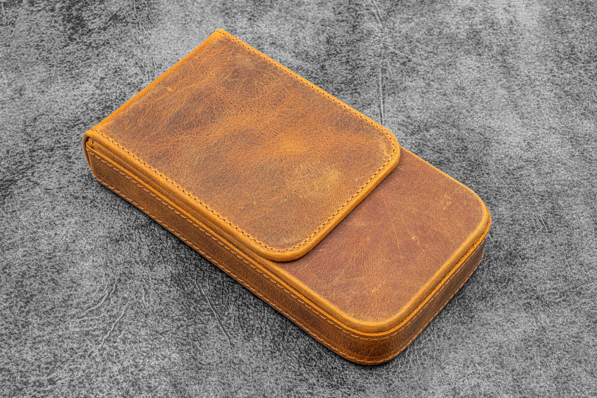 Galen Leather - Leather Magnum Opus 3 Slots Hard Pen Case with Removable Pen Tray