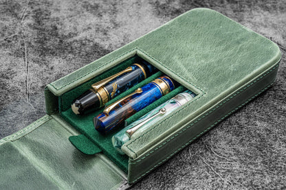 Galen Leather - Leather Magnum Opus 3 Slots Hard Pen Case with Removable Pen Tray