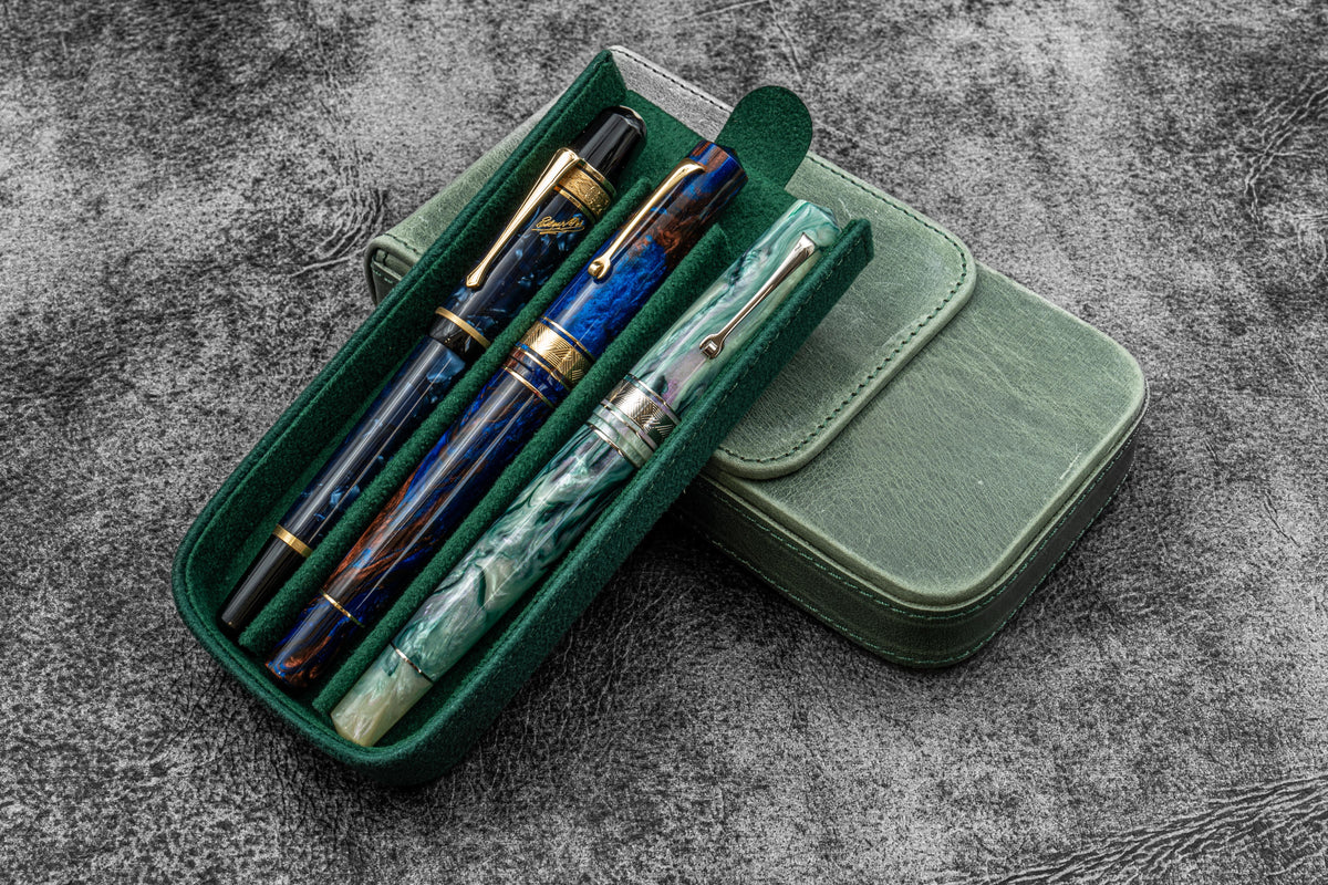 Galen Leather - Leather Magnum Opus 3 Slots Hard Pen Case with Removable Pen Tray
