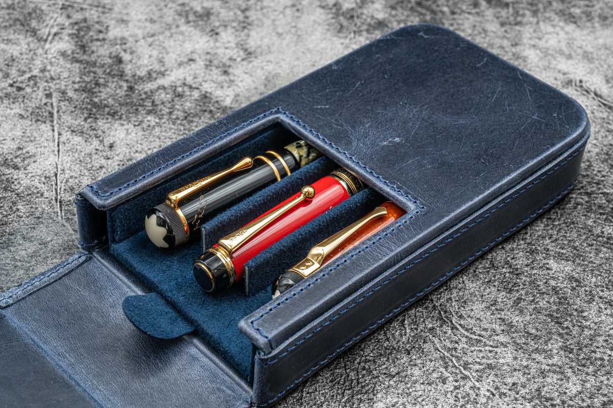 Galen Leather - Leather Magnum Opus 3 Slots Hard Pen Case with Removable Pen Tray