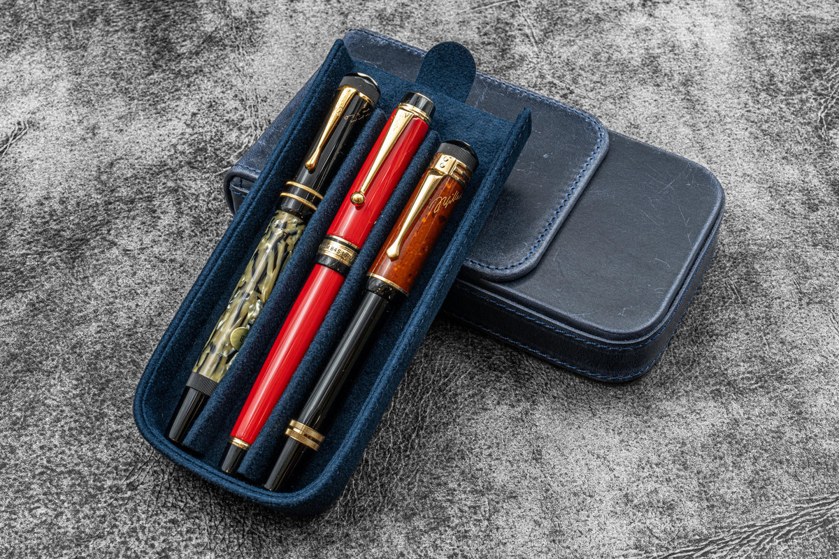 Galen Leather - Leather Magnum Opus 3 Slots Hard Pen Case with Removable Pen Tray