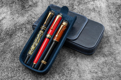 Galen Leather - Leather Magnum Opus 3 Slots Hard Pen Case with Removable Pen Tray