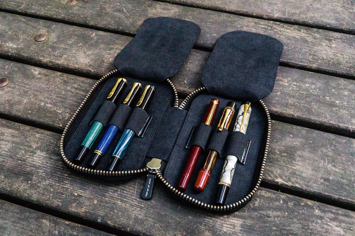 Galen Leather - Leather Zippered 6 Slots Pen Case