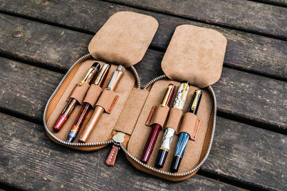 Galen Leather - Leather Zippered 6 Slots Pen Case