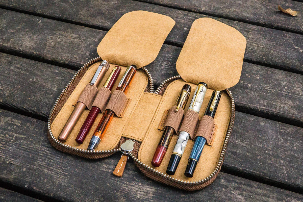 Galen Leather - Leather Zippered 6 Slots Pen Case