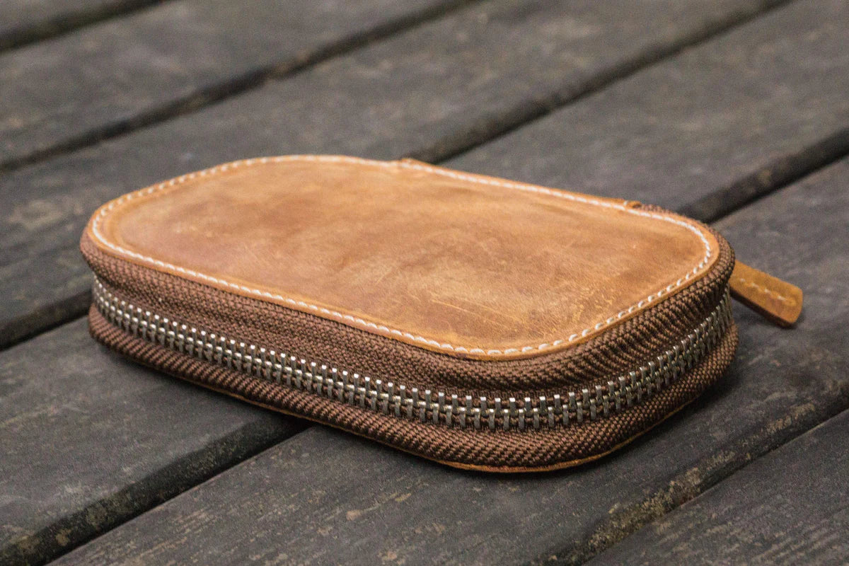 Galen Leather - Leather Zippered 6 Slots Pen Case