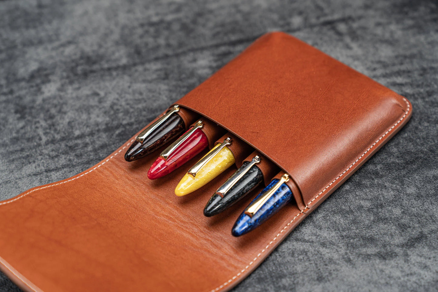 Galen Leather - Leather Flap Pen Case for Five Pens