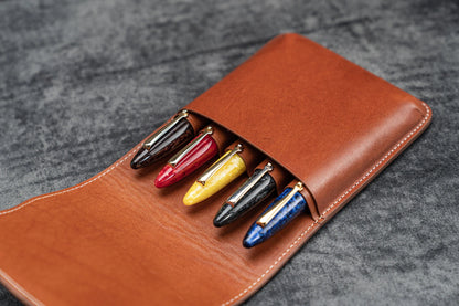 Galen Leather - Leather Flap Pen Case for Five Pens
