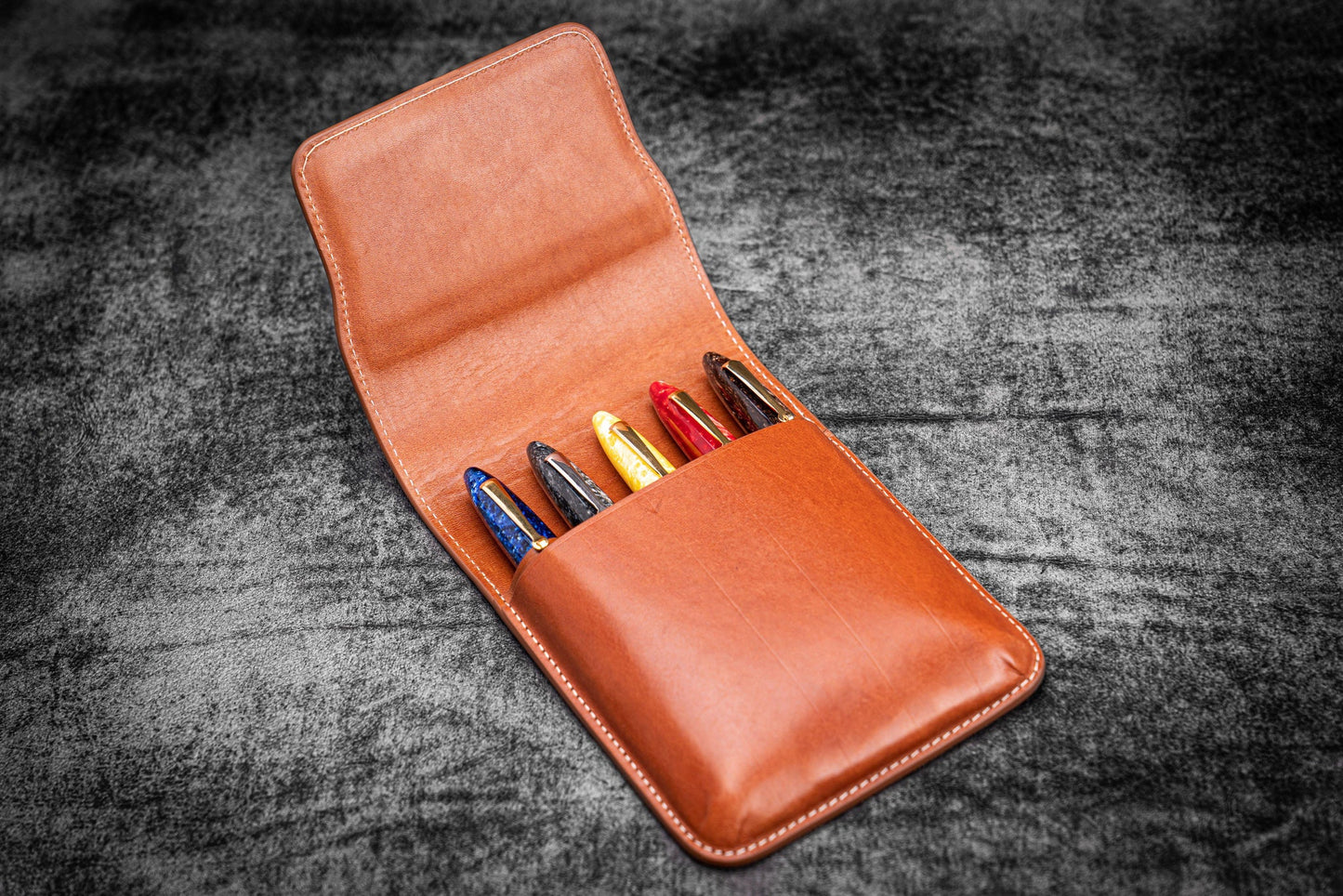 Galen Leather - Leather Flap Pen Case for Five Pens