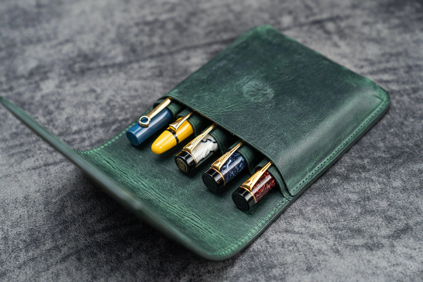 Galen Leather - Leather Flap Pen Case for Five Pens