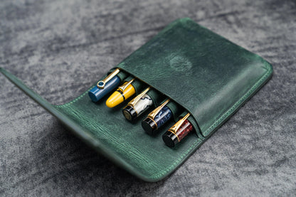 Galen Leather - Leather Flap Pen Case for Five Pens