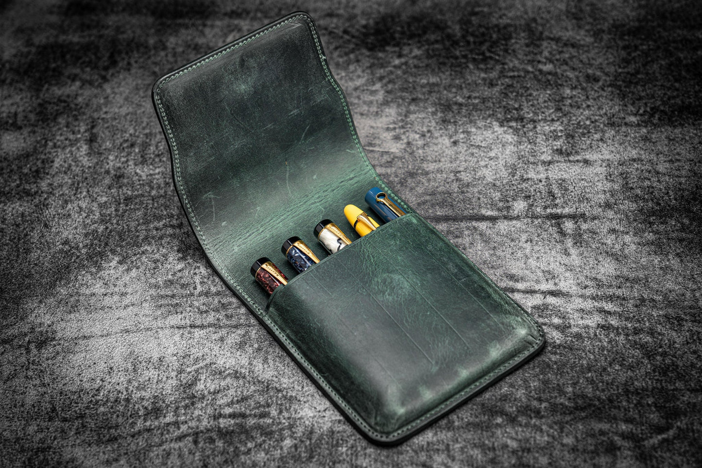 Galen Leather - Leather Flap Pen Case for Five Pens