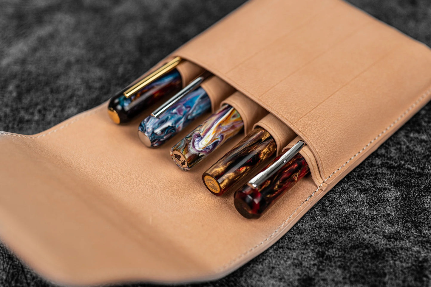 Galen Leather - Leather Flap Pen Case for Five Pens