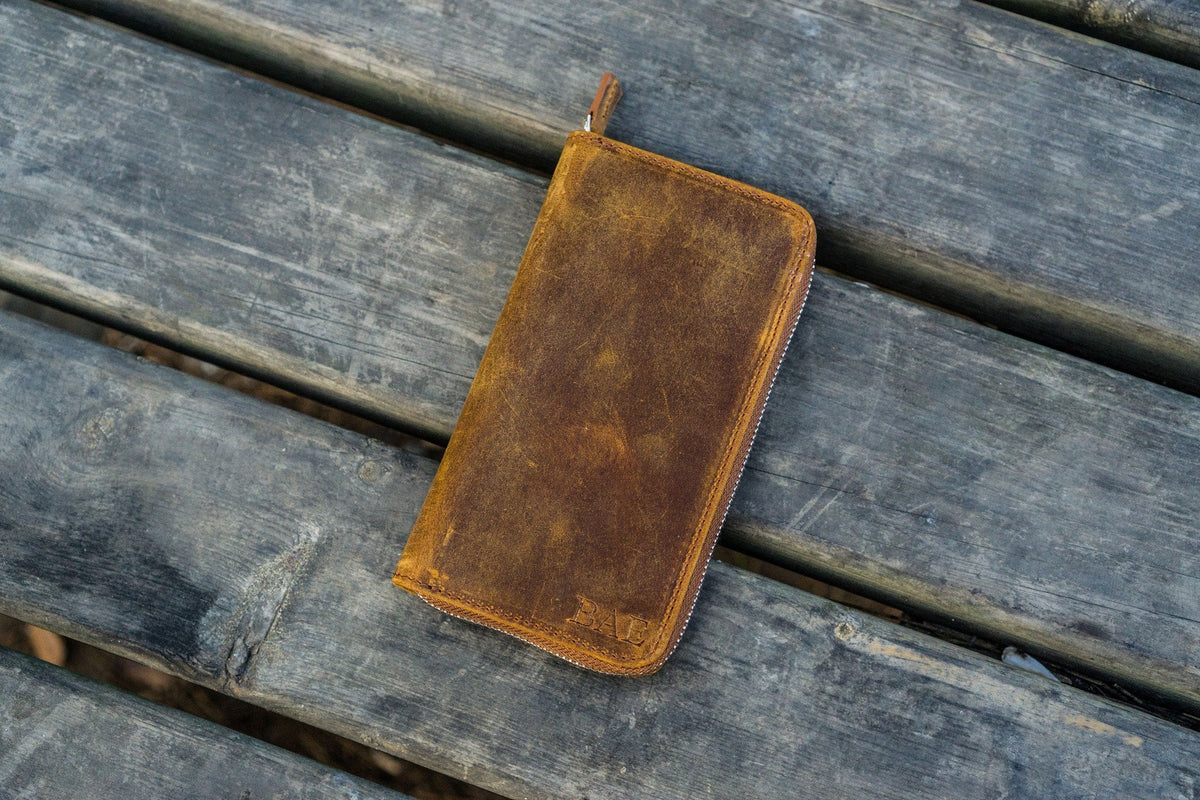 Galen Leather - Leather Zippered 3 Slots Pen Case