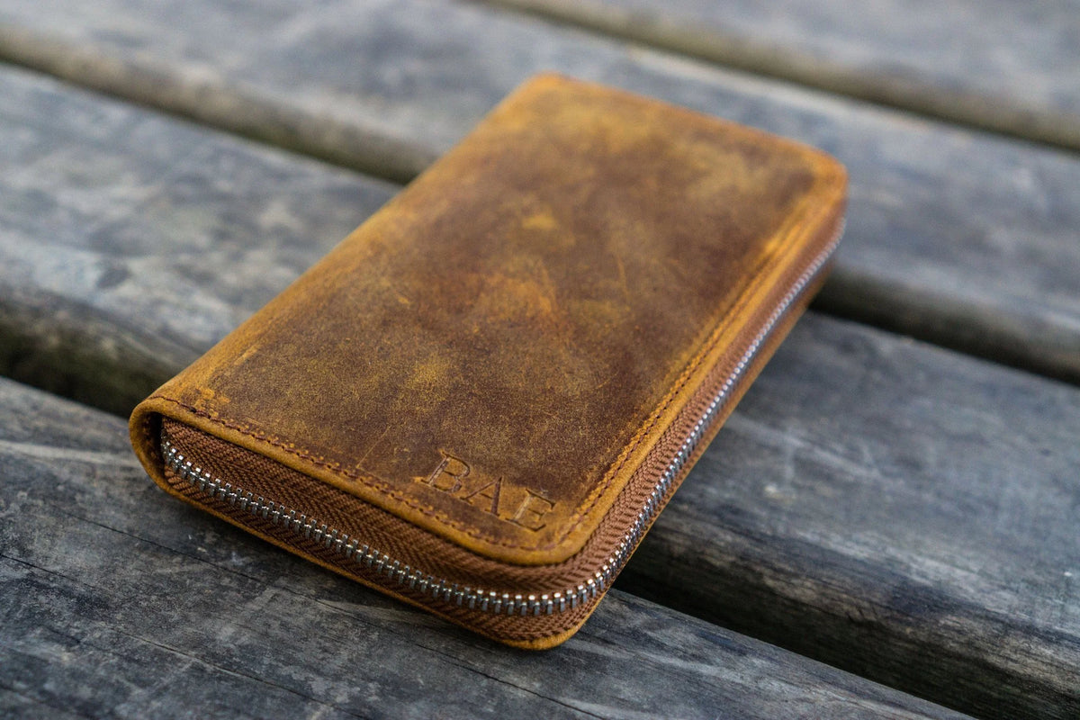 Galen Leather - Leather Zippered 3 Slots Pen Case