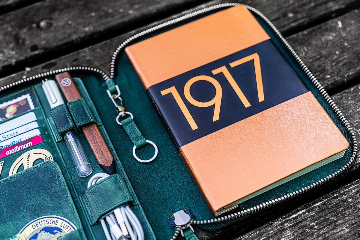 Galen Leather - Leather Zippered A5 Leuchtturm 1917 Notebook Folio