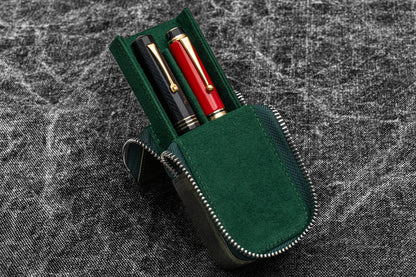 Galen Leather - Leather Zippered Magnum Opus 2 Slots Hard Pen Case with Removable Pen Tray