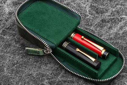 Galen Leather - Leather Zippered Magnum Opus 2 Slots Hard Pen Case with Removable Pen Tray