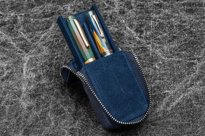 Galen Leather - Leather Zippered Magnum Opus 2 Slots Hard Pen Case with Removable Pen Tray